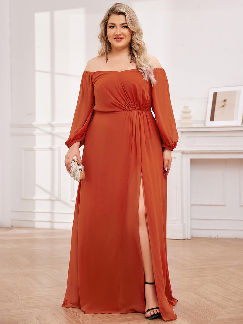 Kimmy off shoulder ball or bridesmaid dress with split - Bay Bridal and Ball Gowns