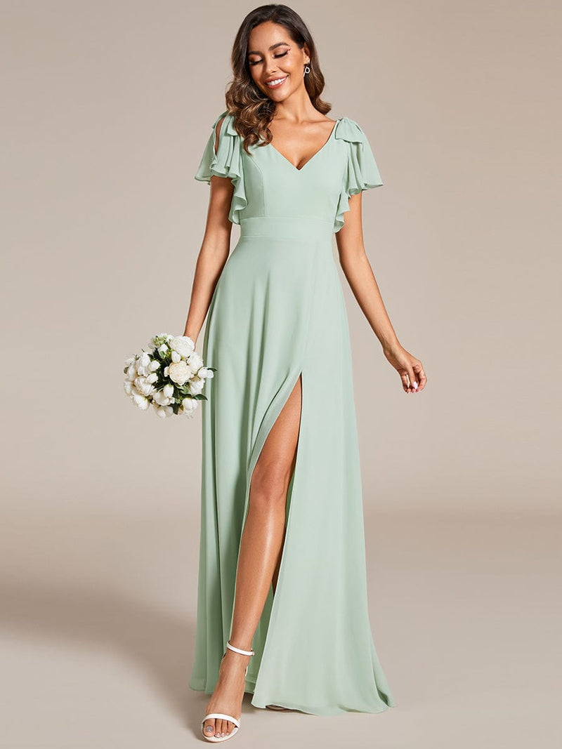 Kylee sleeved bridesmaid or evening gown in soft chiffon - Bay Bridal and Ball Gowns