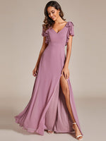 Kylee sleeved bridesmaid or evening gown in soft chiffon - Bay Bridal and Ball Gowns