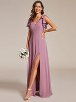 Kylee sleeved bridesmaid or evening gown in soft chiffon - Bay Bridal and Ball Gowns