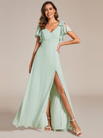 Kylee sleeved bridesmaid or evening gown in soft chiffon - Bay Bridal and Ball Gowns