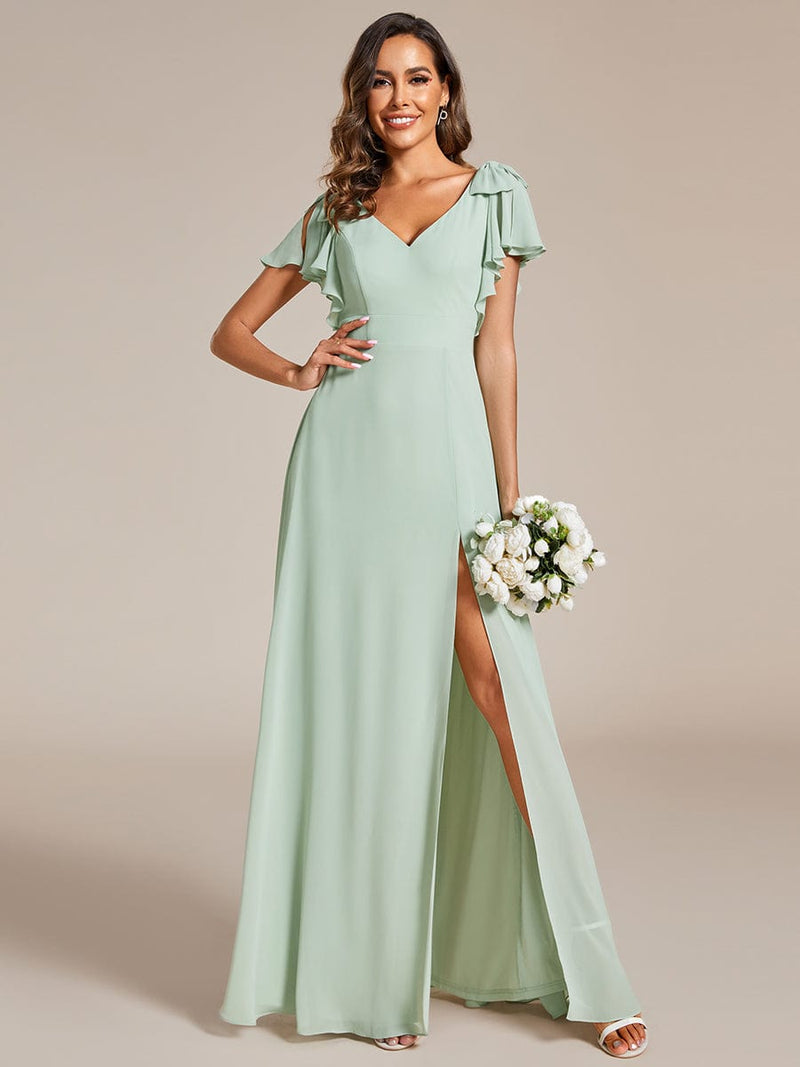 Kylee sleeved bridesmaid or evening gown in soft chiffon - Bay Bridal and Ball Gowns