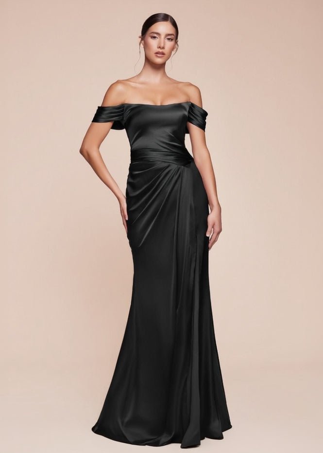 black bridesmaid dress nz Black Satin Convertible Slit Floor Length Bridesmaid Dresses Black / 2X / N20