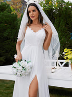 Lila V-neck chiffon wedding dress with split in white - Bay Bridal and Ball Gowns