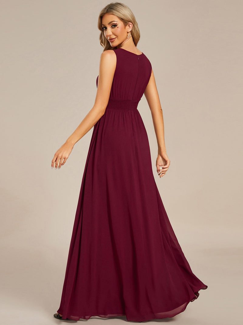 Liza burgundy chiffon bridesmaid dress with decorative waist s14 Express NZ Wide - Bay Bridal and Ball Gowns