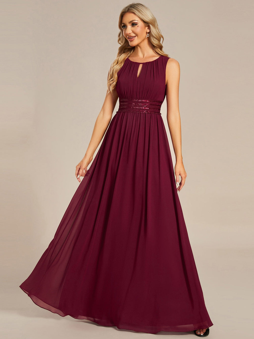 Liza burgundy chiffon bridesmaid dress with decorative waist s14 Express NZ Wide - Bay Bridal and Ball Gowns