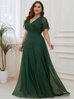 Lois flutter sleeve v neck glittering formal dress in emerald s14 Express NZ wide - Bay Bridal and Ball Gowns