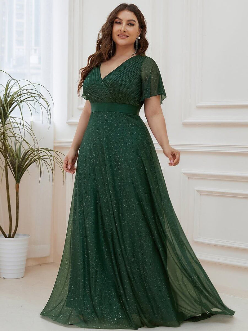 Lois flutter sleeve v neck glittering formal dress in emerald s14 Express NZ wide - Bay Bridal and Ball Gowns