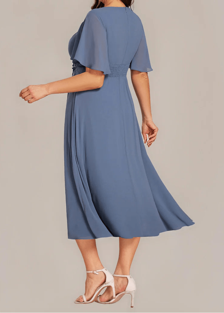 Lorrietta dusky navy midi mother of the bride dress Express NZ wide - Bay Bridal and Ball Gowns