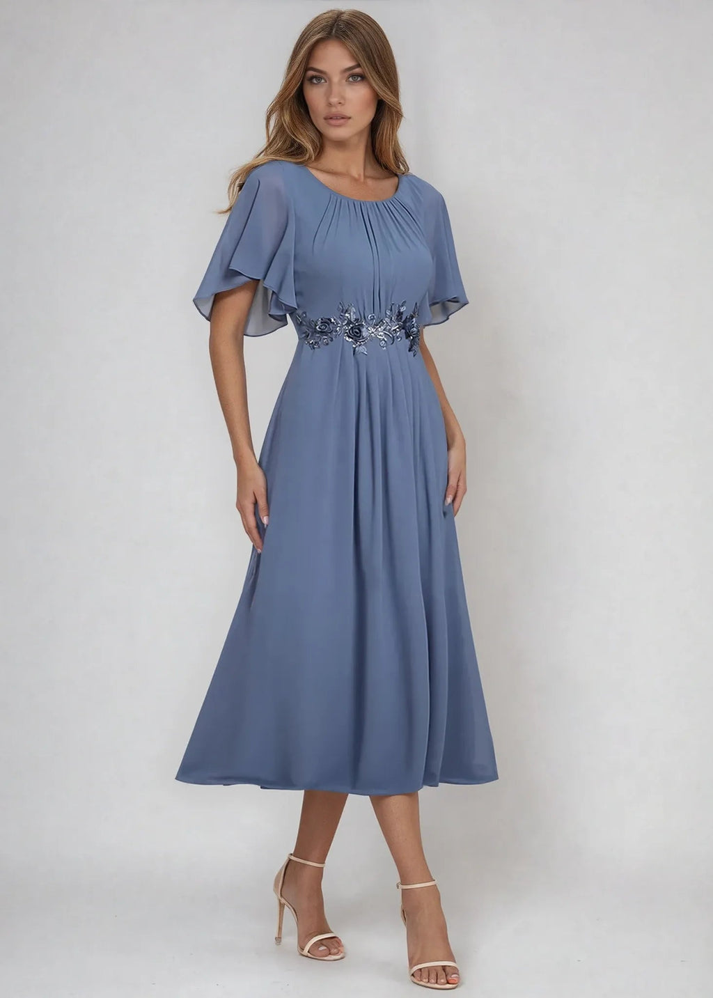 Lorrietta dusky navy midi mother of the bride dress Express NZ wide - Bay Bridal and Ball Gowns