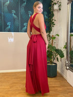 Luxe Brick Red Convertible Infinity bridesmaid dress with split Express NZ wide - Bay Bridal and Ball Gowns