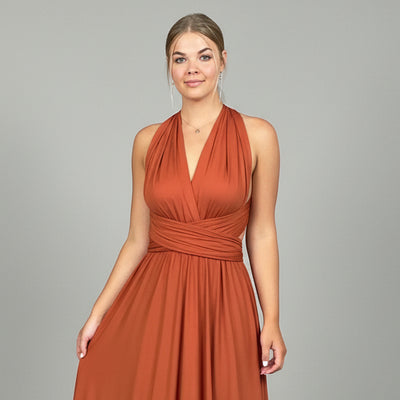 Luxe Multiway A - Line Infinity Dress in Burnt Orange with Split Infinity Earthy Burnt Orange