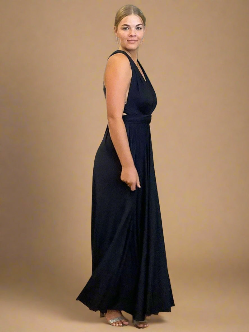 Luxe Navy Blue convertible Infinity bridesmaid dress with split Express NZ wide - Bay Bridal and Ball Gowns