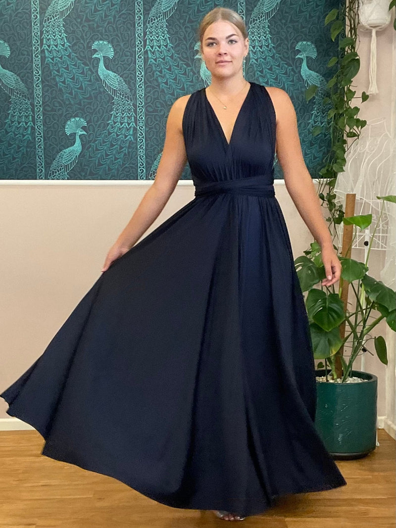 Luxe Navy Blue convertible Infinity bridesmaid dress with split Express NZ wide - Bay Bridal and Ball Gowns