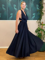 Luxe Navy Blue convertible Infinity bridesmaid dress with split Express NZ wide - Bay Bridal and Ball Gowns