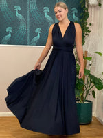 Luxe Navy Blue convertible Infinity bridesmaid dress with split Express NZ wide - Bay Bridal and Ball Gowns