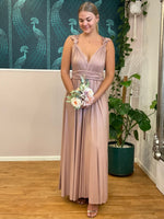 Luxe Taupe Convertible Infinity bridesmaid dress with split Express NZ wide - Bay Bridal and Ball Gowns