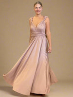 Luxe Taupe Convertible Infinity bridesmaid dress with split Express NZ wide - Bay Bridal and Ball Gowns