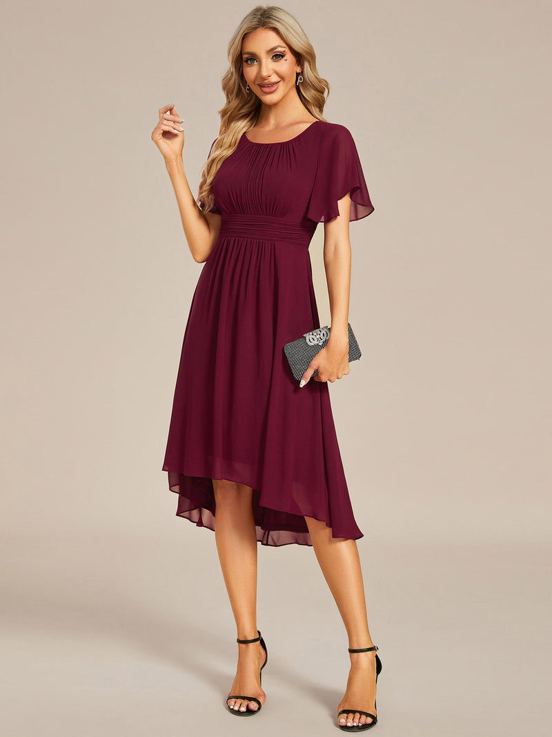 Lyra burgundy chiffon dress with sleeves and high neck s16 Express NZ wide - Bay Bridal and Ball Gowns