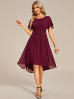 Lyra burgundy chiffon dress with sleeves and high neck s16 Express NZ wide - Bay Bridal and Ball Gowns