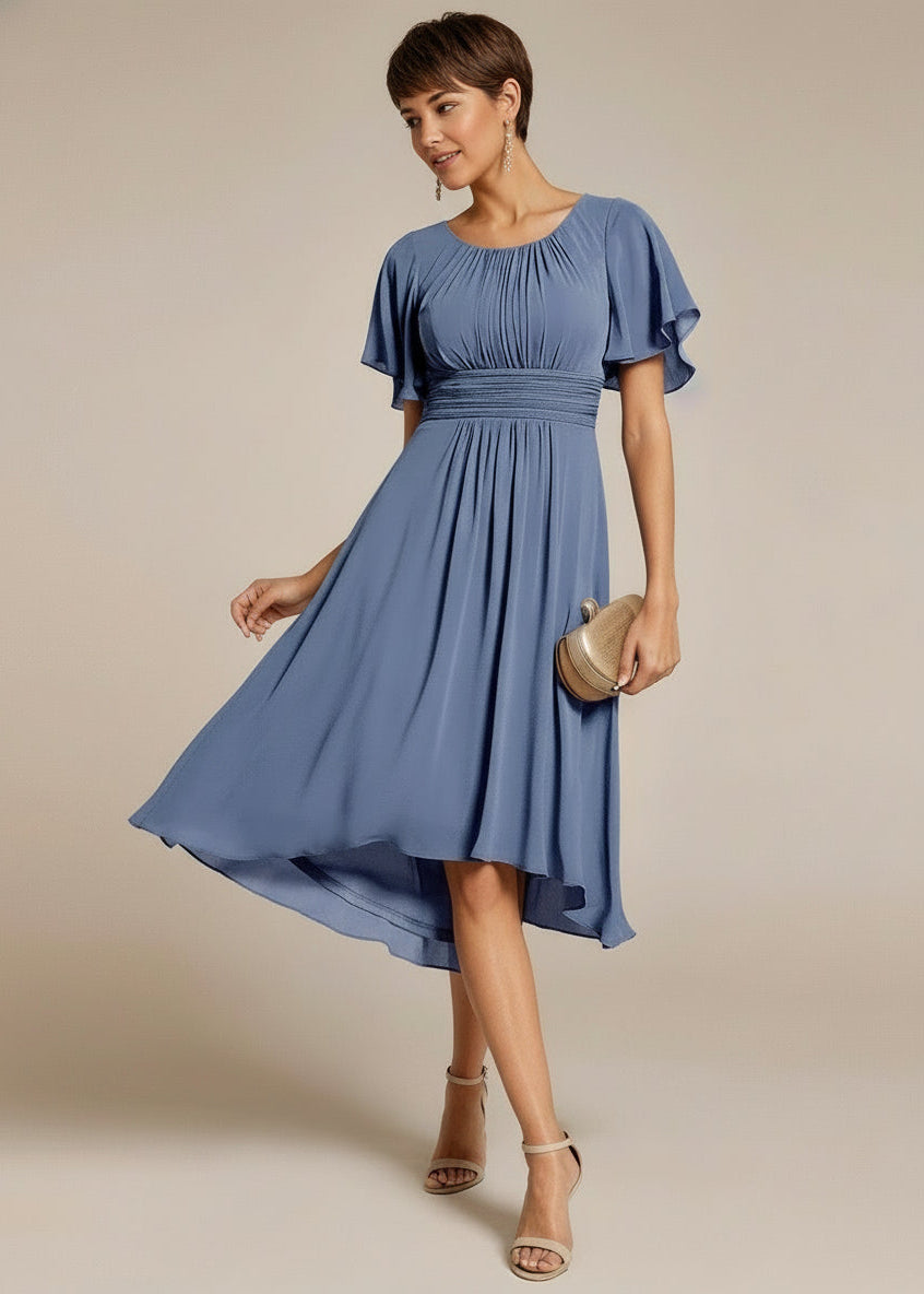 Lyra fancy chiffon dress with high neck in dusky navy s16 Express NZ Wide - Bay Bridal and Ball Gowns