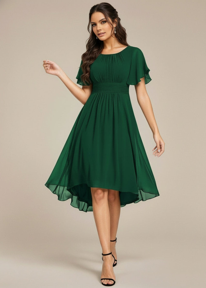 Lyra fancy high neck chiffon dress in emerald s22 - 24 Express NZ Wide - Bay Bridal and Ball Gowns
