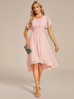 Lyra Plus Size fancy chiffon dress with sleeves and high neck - Bay Bridal and Ball Gowns