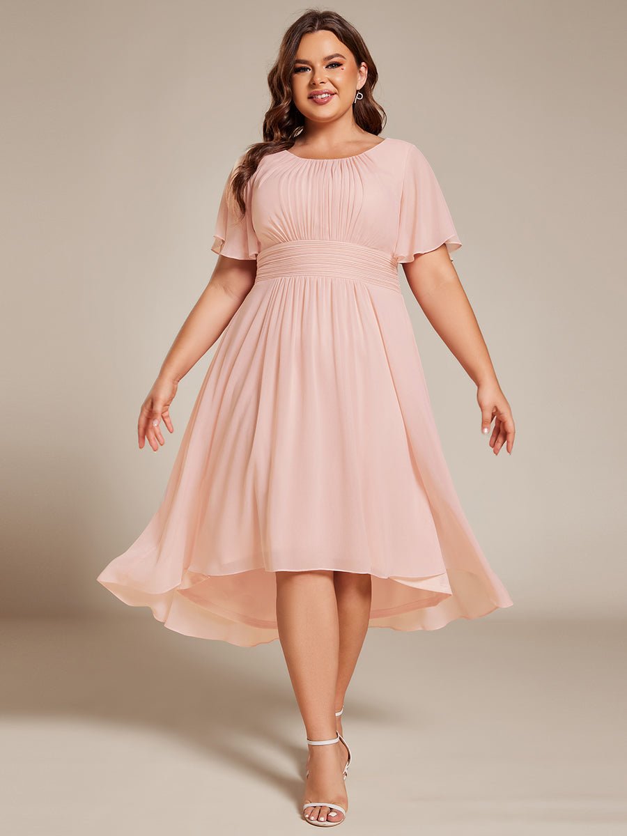 Lyra Plus Size fancy chiffon dress with sleeves and high neck - Bay Bridal and Ball Gowns