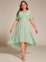 Lyra Plus Size fancy chiffon dress with sleeves and high neck - Bay Bridal and Ball Gowns