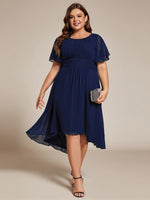 Lyra Plus Size fancy chiffon dress with sleeves and high neck - Bay Bridal and Ball Gowns