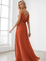 Malika cowl back bridesmaid dress in burnt orange Express NZ wide - Bay Bridal and Ball Gowns