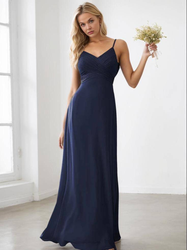 Malika elegant cross front cowl back dress in navy Express NZ wide - Bay Bridal and Ball Gowns