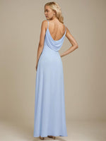 Malika light blue cowl back bridesmaid dress s14 Express NZ wide - Bay Bridal and Ball Gowns