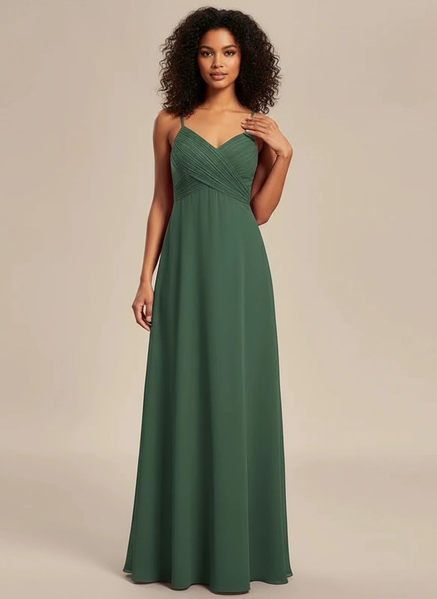 Malika cross front and cowl back bridesmaid dress in Olive full front shot of lady in regular plus size dress at bay bridal