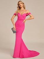 Marama hot pink off shoulder thin strap ball gown - Bay Bridal and Ball Gowns