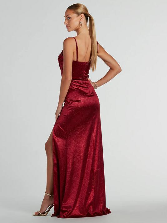 Melody burgundy thin strap saprkly ball dress Express NZ Wide - Bay Bridal and Ball Gowns