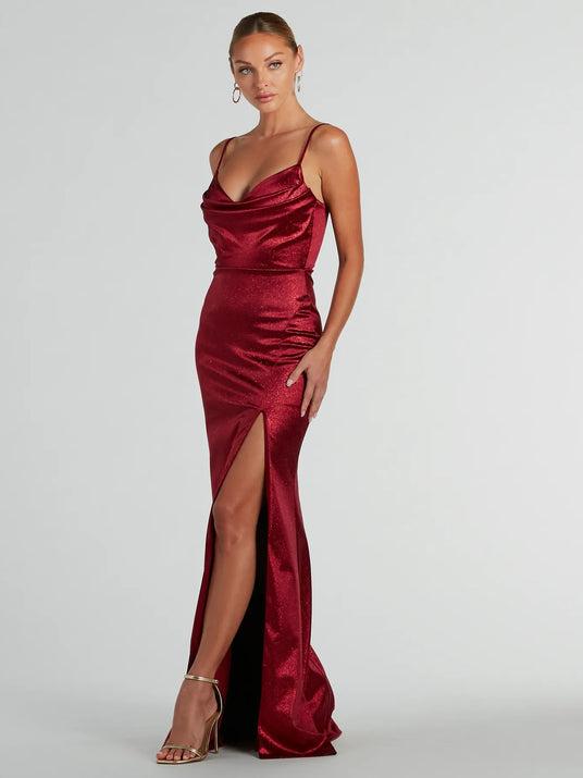 Melody burgundy thin strap saprkly ball dress Express NZ Wide - Bay Bridal and Ball Gowns