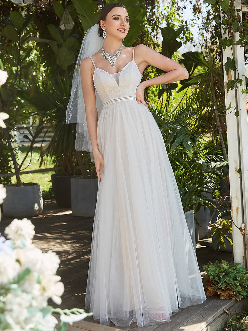Milena thin strap nude and ivory wedding gown Express NZ wide - Bay Bridal and Ball Gowns