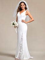 Nikayla V neck slim fit wedding gown in ivory - Bay Bridal and Ball Gowns