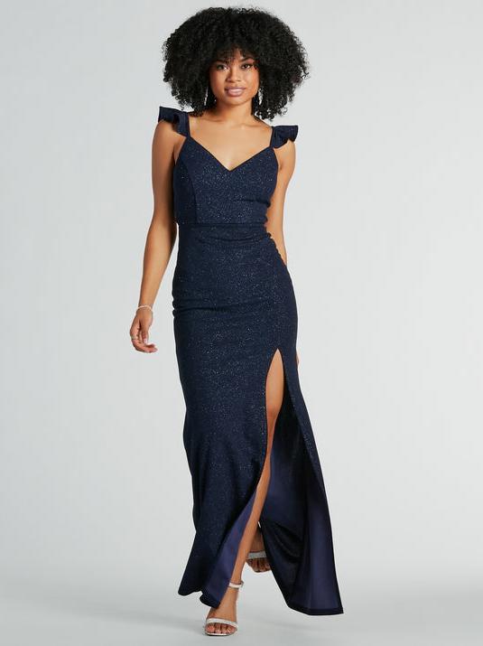 Pauly navy sparkle evening ball dress s6 Express NZ wide - Bay Bridal and Ball Gowns