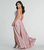 Penny sparkling pink A line ball dress with split Express NZ wide - Bay Bridal and Ball Gowns