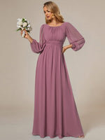 Rachel boat neck full sleeve evening or bridesmaid gown - Bay Bridal and Ball Gowns