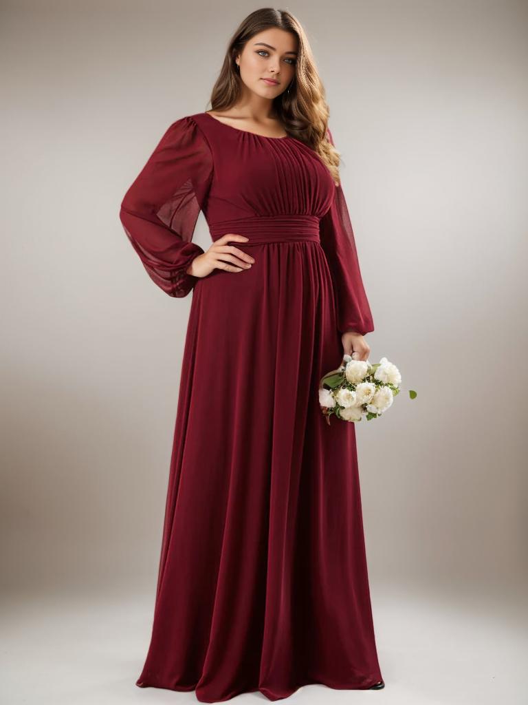 Rachel plus size boat neck gown in burgundy s26 Express NZ wide - Bay Bridal and Ball Gowns