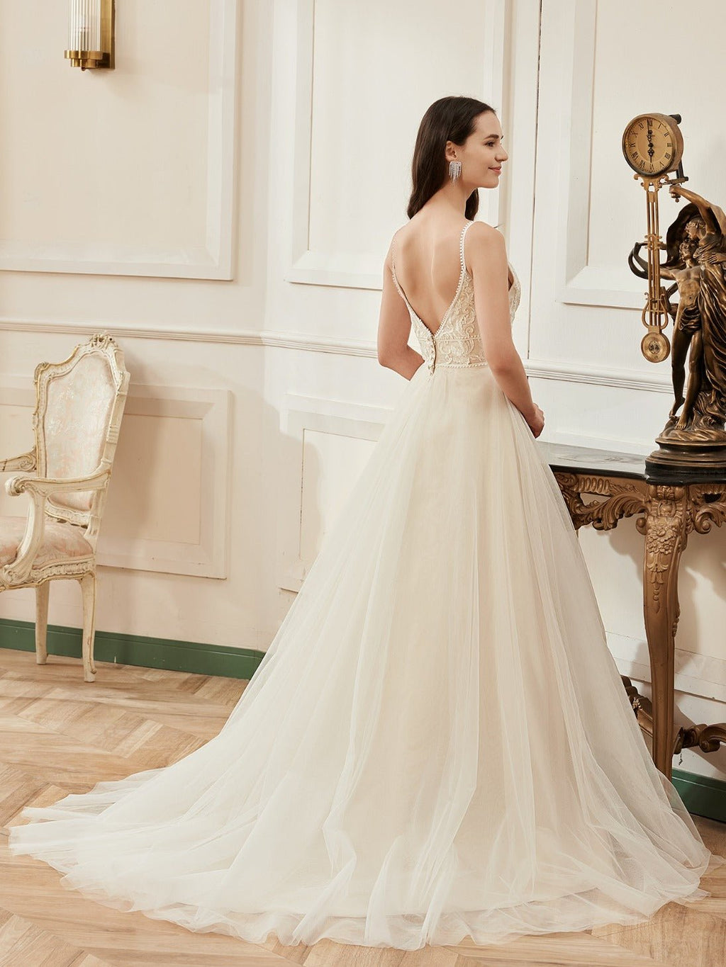 Rita boho ivory on champagne wedding gown s14 Express NZ wide - Bay Bridal and Ball Gowns