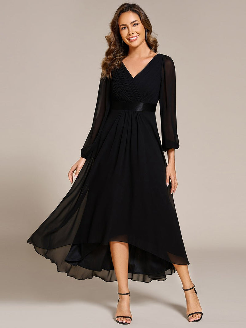 Romany Black Plus Size Evening High Low gown with Sleeves Express NZ Wide - Bay Bridal and Ball Gowns