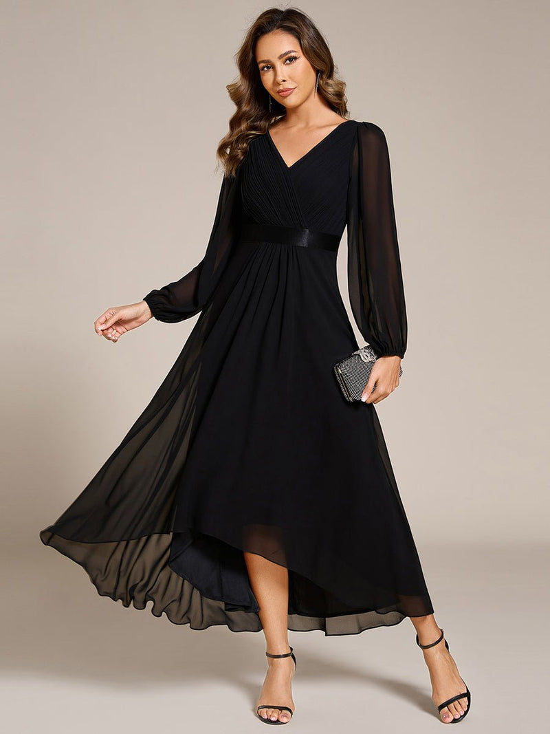 Romany Black Plus Size Evening High Low gown with Sleeves Express NZ Wide - Bay Bridal and Ball Gowns