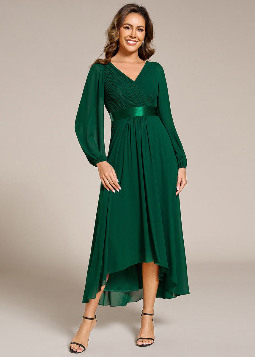 Romany Evening High Low gown with Sleeves - Bay Bridal and Ball Gowns