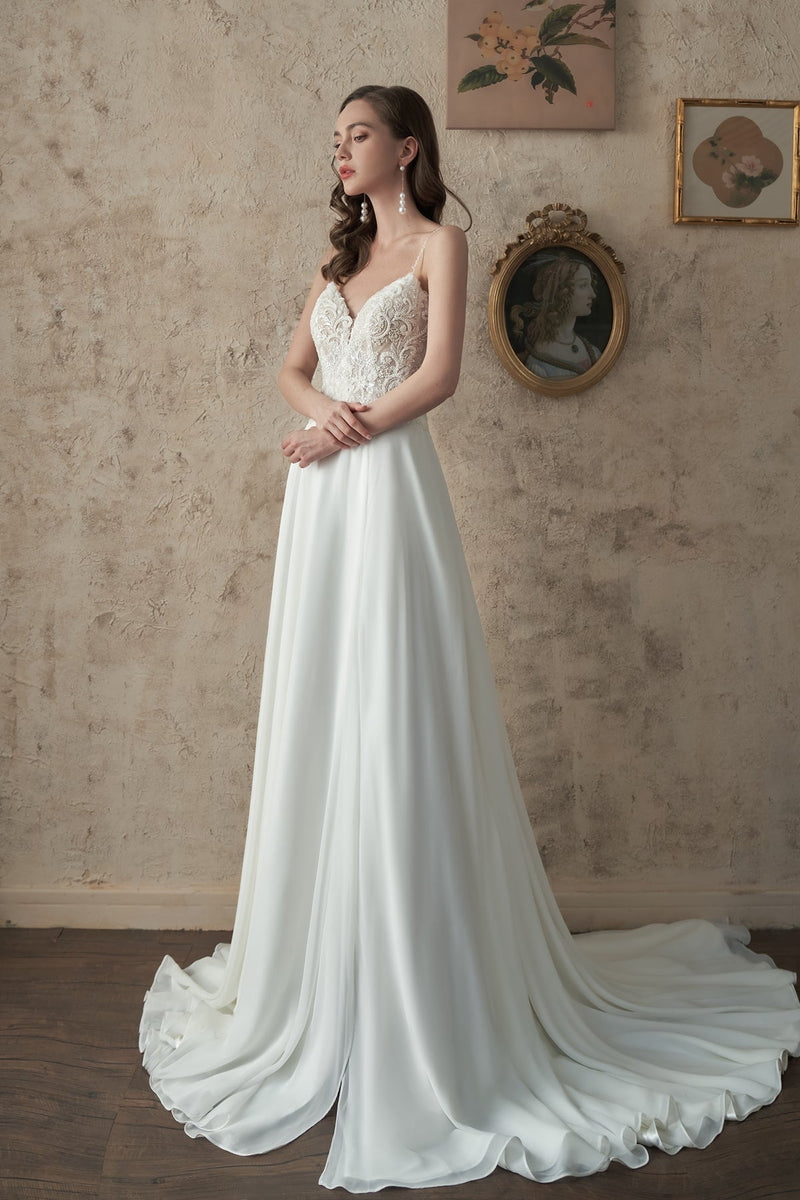 Roslyn ivory beaded lace and chiffon wedding gown s 12 - 14 Express NZ wide - Bay Bridal and Ball Gowns