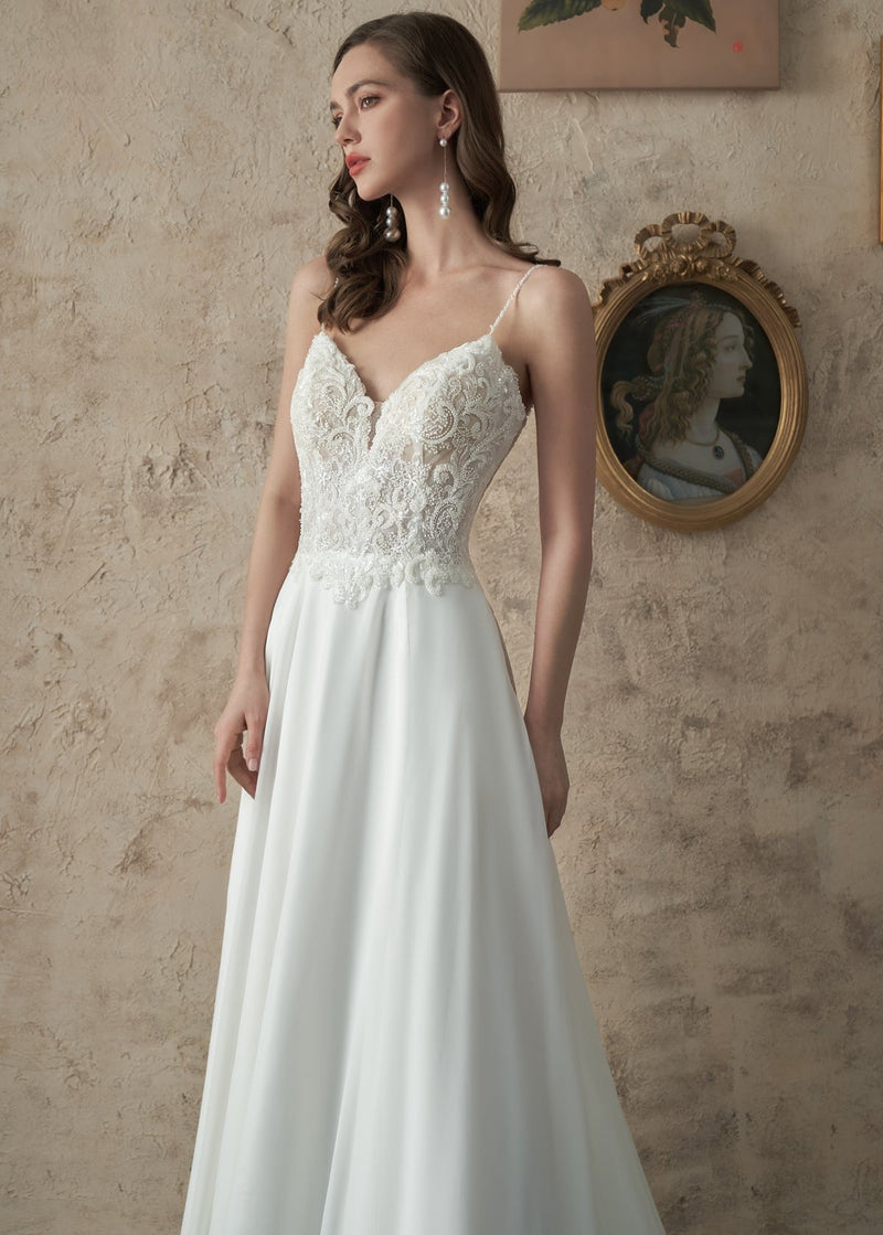 Roslyn ivory beaded lace and chiffon wedding gown s 12 - 14 Express NZ wide - Bay Bridal and Ball Gowns