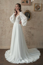 Roslyn ivory beaded lace and chiffon wedding gown s 12 - 14 Express NZ wide - Bay Bridal and Ball Gowns